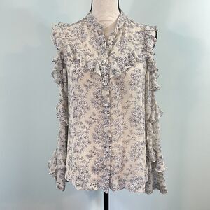 Robert Rodriguez Women's Cold Shoulder Ruffles Silk Button Up Blouse Size 4